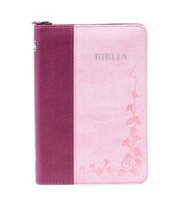 Biblia SBIR Cornilescu roz cu fermoar, pagini argintii