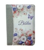 Biblia SBIR Cornilescu gri cu flori cu fermoar, pagini argintii