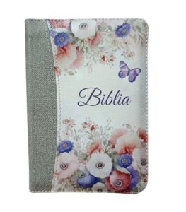 Biblia SBIR Cornilescu gri cu flori cu fermoar, pagini argintii