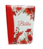 Biblia SBIR Cornilescu rosu cu flori cu fermoar, pagini aurii