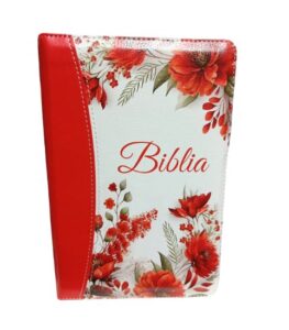 Biblia SBIR Cornilescu rosu cu flori cu fermoar, pagini aurii
