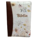 Biblia SBIR Cornilescu maro cu flori cu fermoar, pagini aurii