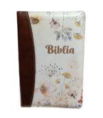 Biblia SBIR Cornilescu maro cu flori cu fermoar, pagini aurii