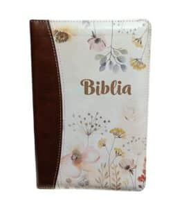 Biblia SBIR Cornilescu maro cu flori cu fermoar, pagini aurii