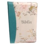 Biblia SBIR Cornilescu turqoaz cu flori cu fermoar, pagini argintii