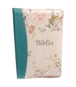 Biblia SBIR Cornilescu turqoaz cu flori cu fermoar, pagini argintii